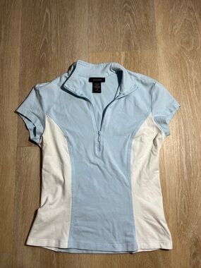 Express Light Blue and White Short Sleeve Zip Polo
